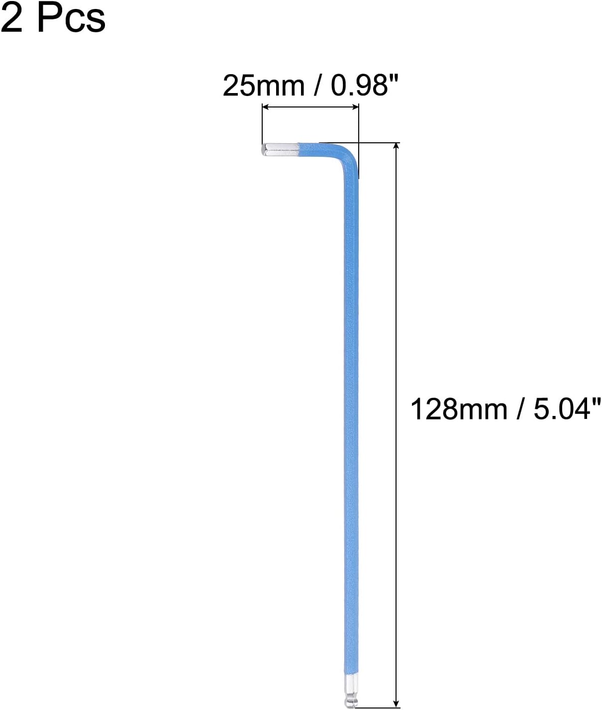 uxcell Llave hexagonal de extremo de bola de 0.118 in, herramienta de reparación de acero S2 en forma de L brazo largo 2 piezas
