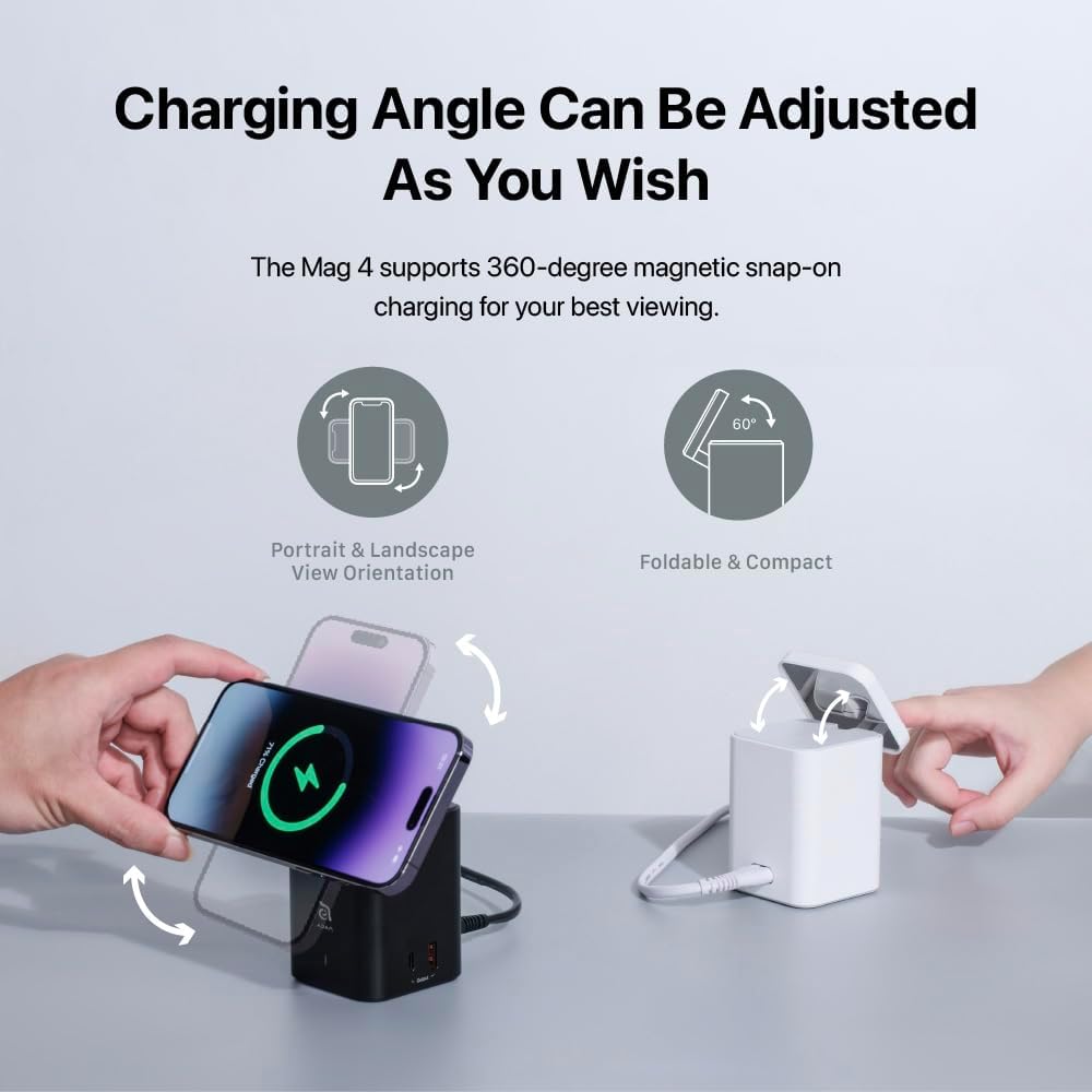 ADAM elements Cargador inalámbrico magnético – Mag 4 GaN 30W 4 in1 estación de carga de energía para iPhone 12131415 Series y AirPods Series (blanco)
