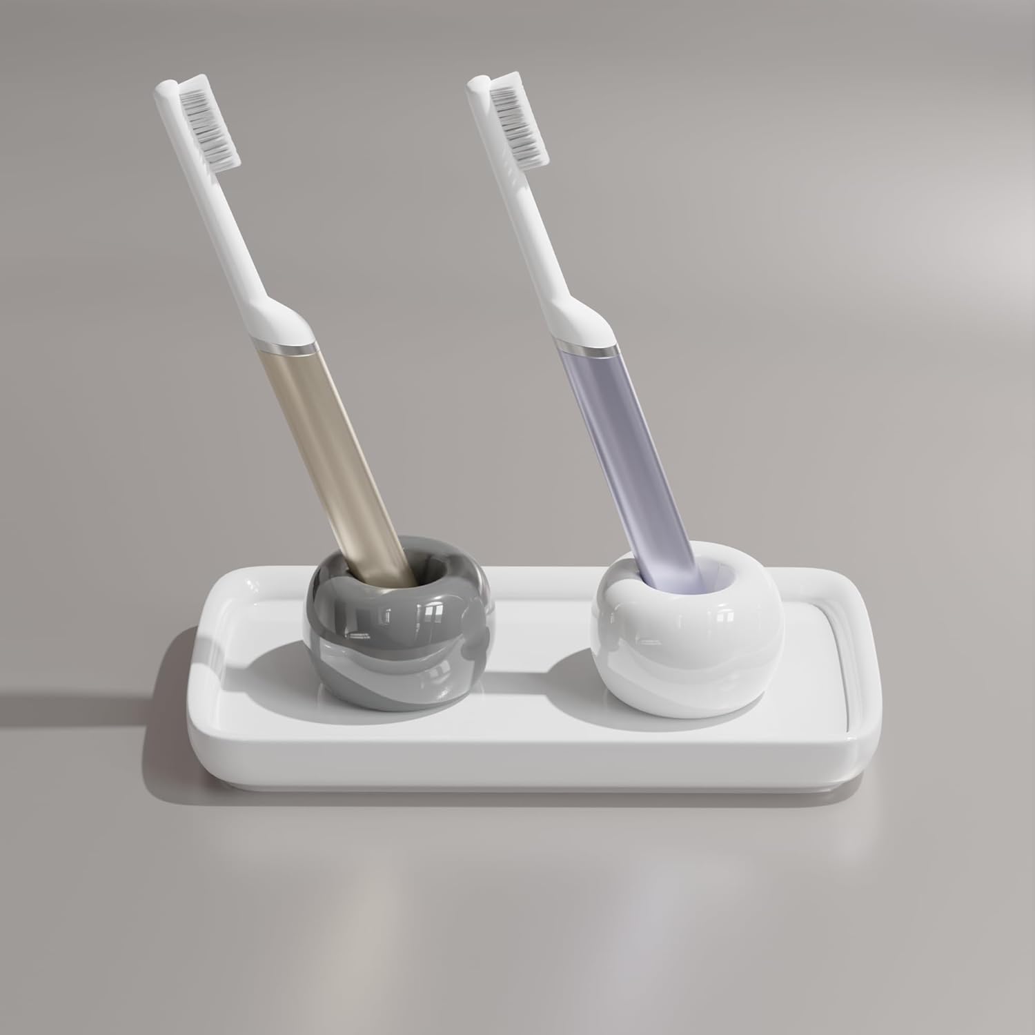 Soporte de cerámica para cepillos de dientes con bandeja para encimera de baño, soporte pequeño para cepillos de dientes con soporte para pasta de