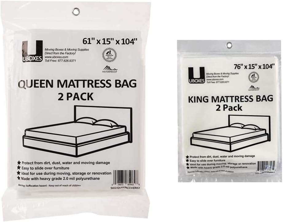 UBOXES Fundas de colchón tamaño queenbolsas de 61 x 15 x 104 pulgadas (QUEENCOVER02) (el embalaje puede variar) y fundas de poliéster para colchón