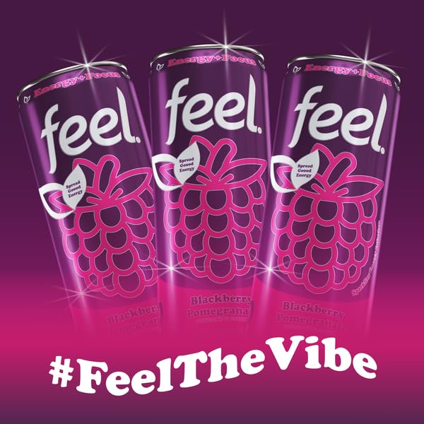 FEEL Zero Sugar – Bebidas energéticas naturales, granada de mora espumosa, bebidas energéticas saludables, L-teanina para la concentración, vitamina