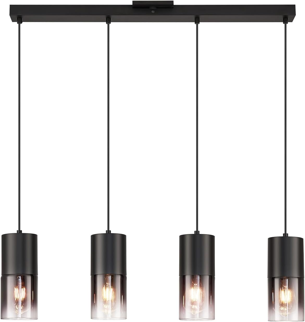 Lámpara colgante de isla de cocina negra, lámpara colgante de cristal negro industrial, 3 bombillas E26, lámparas de araña con cable ajustable de 59