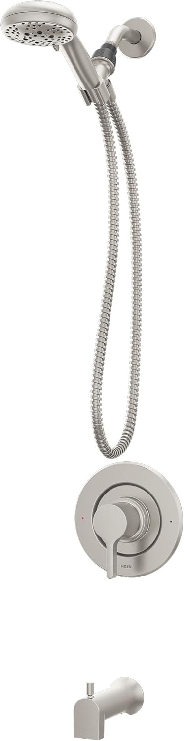 Moen Beric 82775SRN – Grifo moderno para bañera y ducha con ducha de mano, válvula incluida, níquel