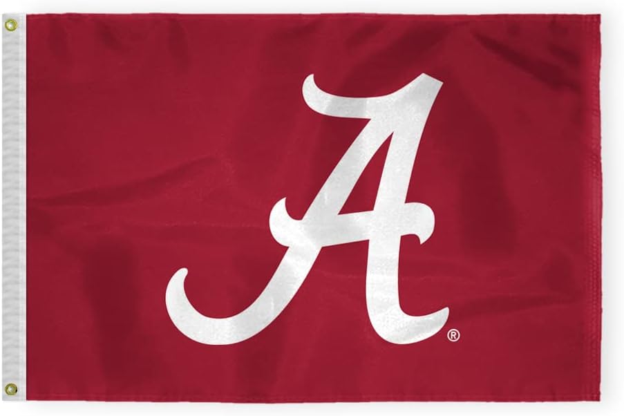 Banderas de logotipo Primary A de la Universidad de Alabama Crimson Tide – 2 x 3 pies, 2 capas impresas de nailon 200D con ojales de latón, con