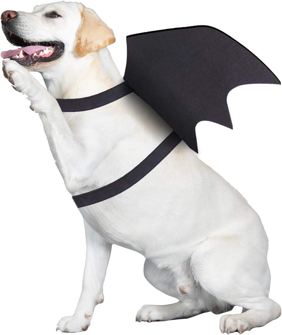 Disfraz de Halloween para perro grande, alas de murciélago de perro con campana de calabaza para mascotas, disfraz de fiesta de cosplay de Halloween