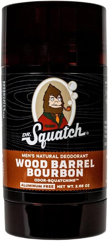 Dr. Squatch Desodorante natural para hombres  Desodorante para hombre sin aluminio, barril de madera Bourbon 2.65 oz (paquete de 1)
