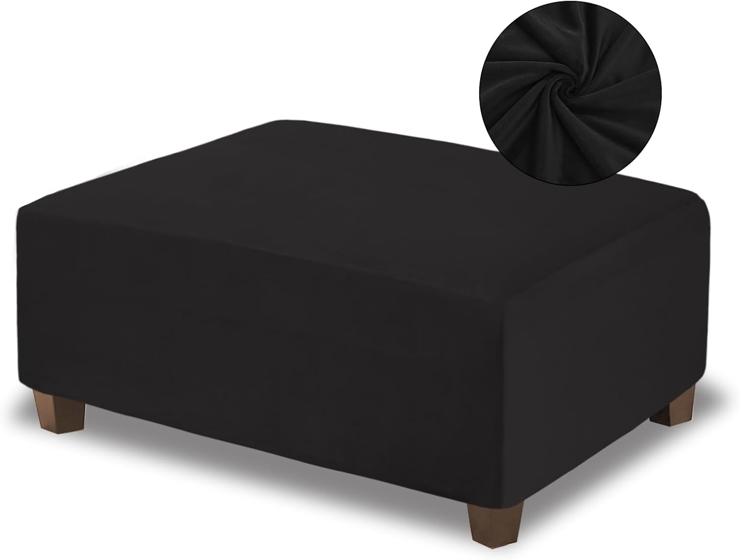 Funda otomana de terciopelo rectangular, funda otomana de almacenamiento, rectangular, gruesa, elástica, con banda elástica (tamaño grande, negro)
