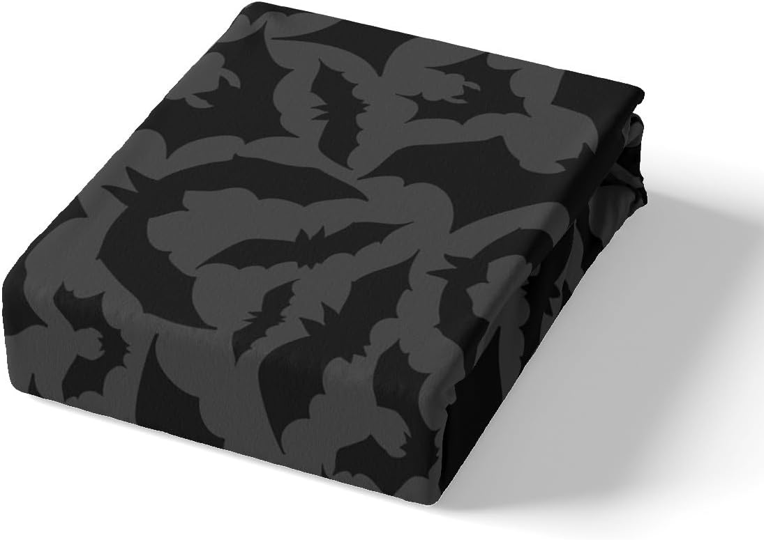 Castle Fairy Juego de sábanas con temática de Halloween, tamaño Queen, juego de ropa de cama con estampado de animales de murciélagos negros para