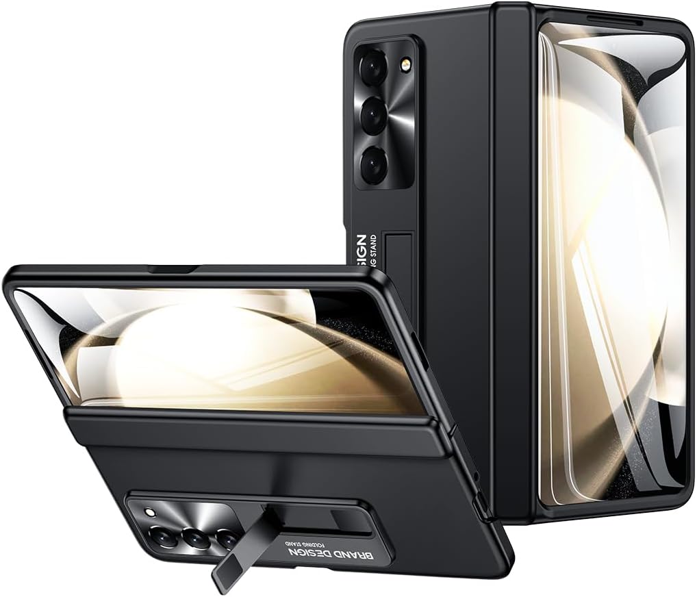 Funda con función atril para Galaxy Z-Fold-5 Protección completa de bisagra Funda delgada con cuerpo completo, protector de pantalla y soporte para