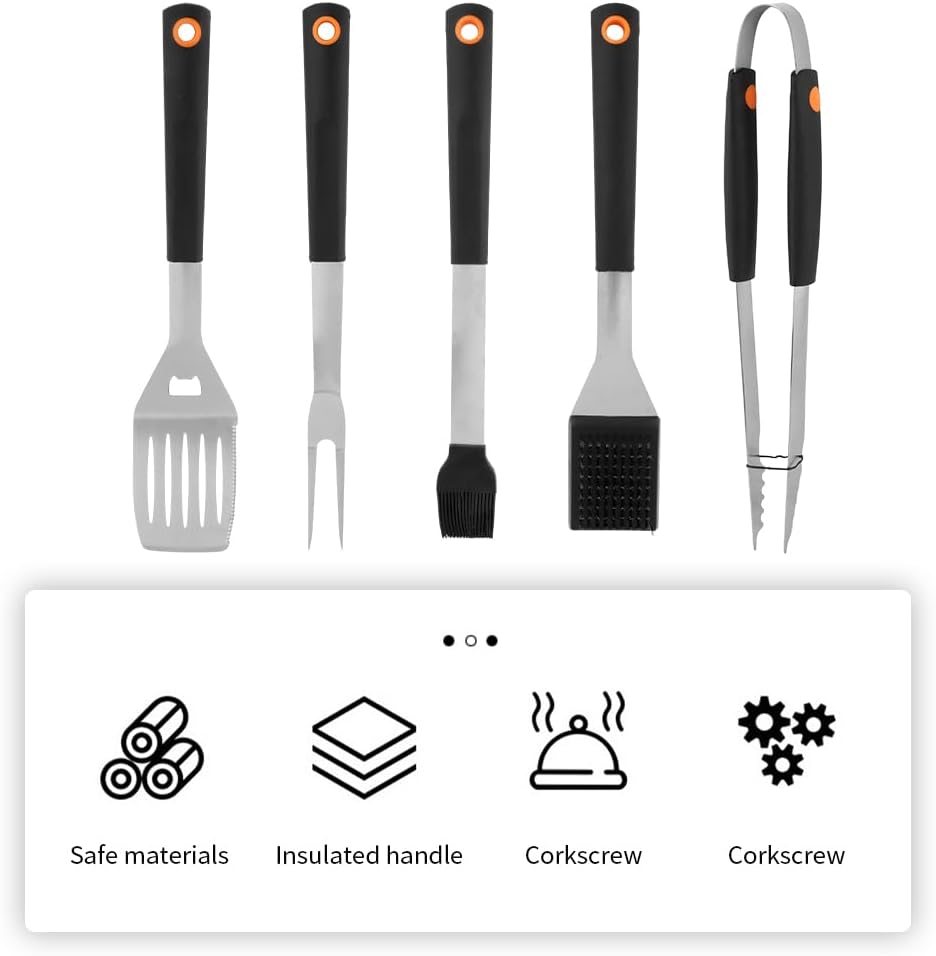 Accesorios para barbacoa, accesorios para parrilla, kit de parrilla de acero inoxidable, juego de 5 herramientas de barbacoa de 16 pulgadas, kit de