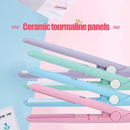 Dioche Mini plancha plana 2 en 1, mini plancha de pelo de 4 colores, plancha plana de cerámica turmalina, rizador de calefacción para salón