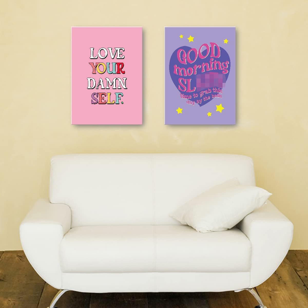 OTINGQD Lienzo decorativo para pared con texto en inglés “Good Morning Time to Grab This Day”, lienzo inspirador de preppy morado para universidad,