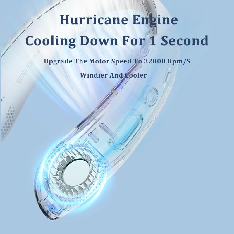 YONGYUN Ventilador colgante de cuello portátil, 3 velocidades ajustables, de larga duración con ventilador de enfriamiento de pantalla LED,