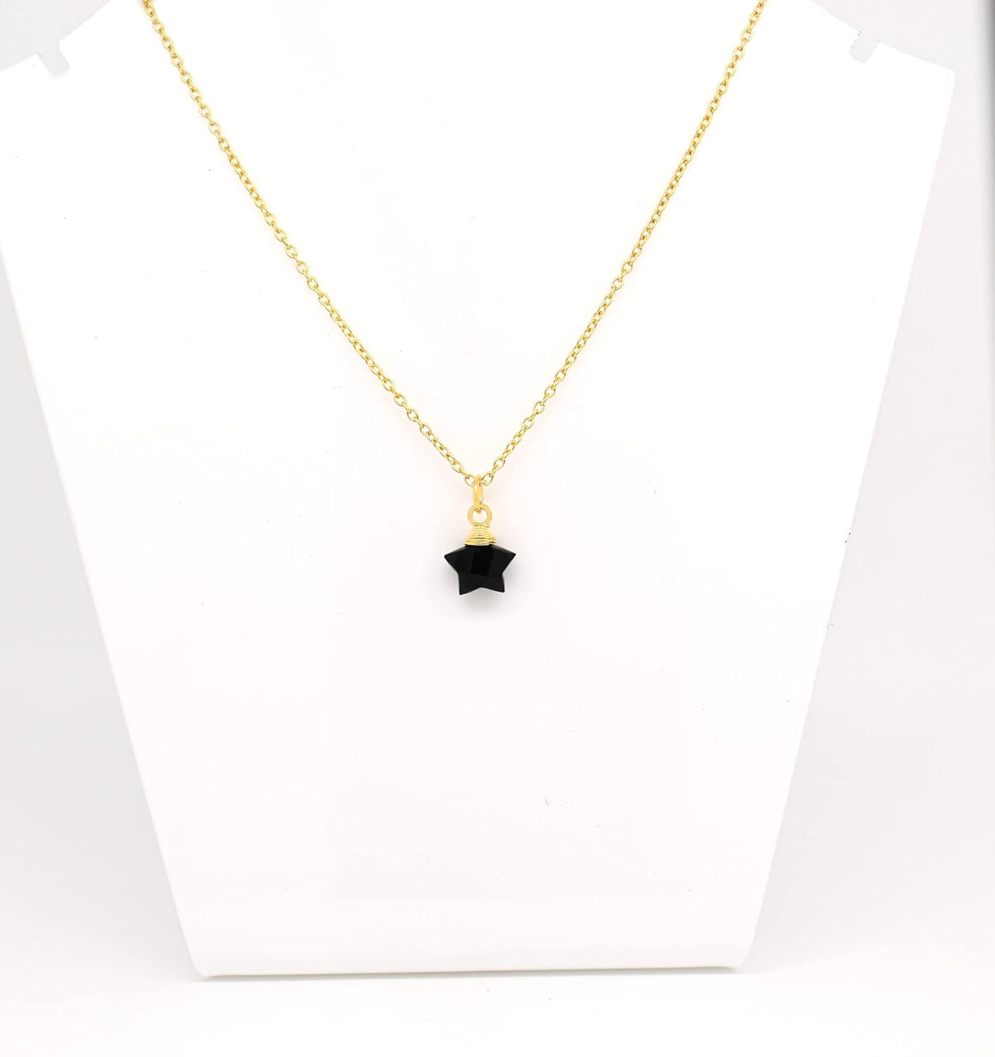 Gempires Black Onyx Star Pendant Necklace for women, black pendant for girls, handmade necklaces with gold plated adjustable chain 18 inch, star