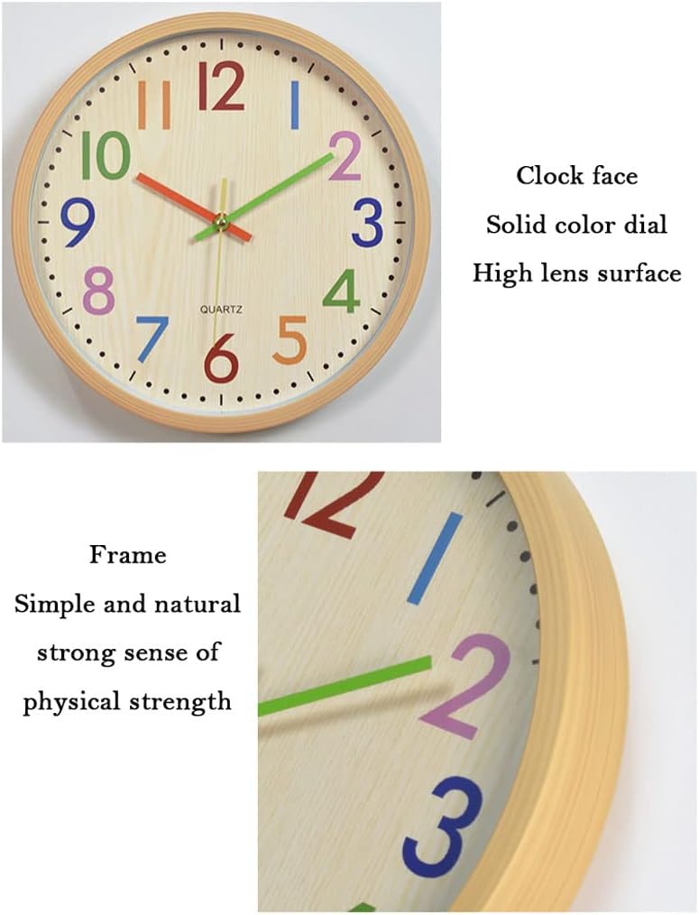 Reloj de pared 12” Wall Clock for Living Room Decor, Large Number Easy to Read, Wood Grain Design Silent Non-Ticking Round Wall Clock for Kid’s