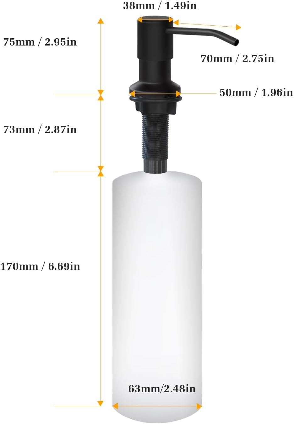 Dispensador de jabón para fregadero de cocina, dispensador de jabón integrado con botella de 17 onzas, recambio del dispensador de jabón para