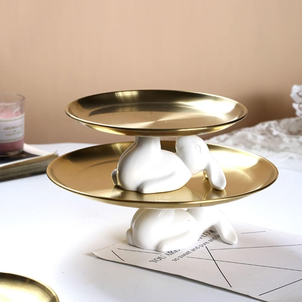 Operitacx Conejito Cupcake Stand Conejo Cerámica Postre Plato Cerámica Pastel Platos Postre Servidor de Alimentos Bandeja de Joyas Snack Plato de