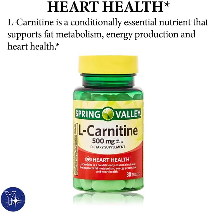 Suplemento de aminoácidos de carnitina L Spring Valley, 500 mg, sin sabor, 30 unidades y marcapáginas de regalo YOLOMOLO