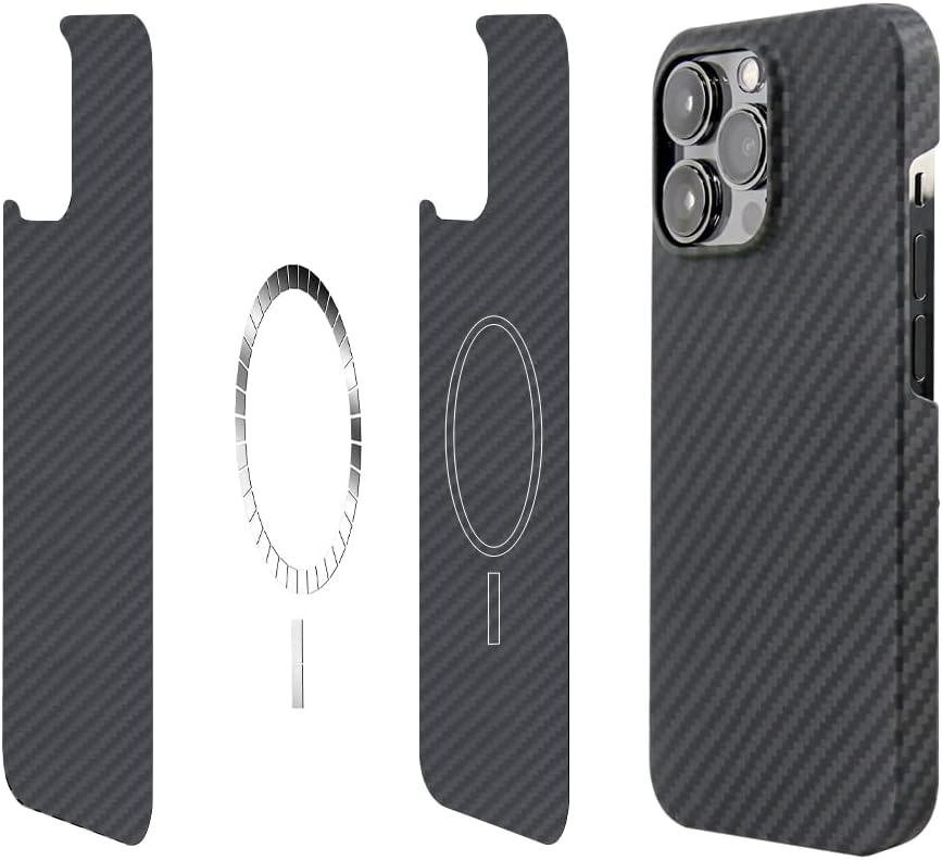 MONOCARBON Funda de fibra de aramida real para iPhone 14 Pro de 6.1 pulgadas, compatible con Magsafe Ultra delgada y ligera, antiarañazos, aramida