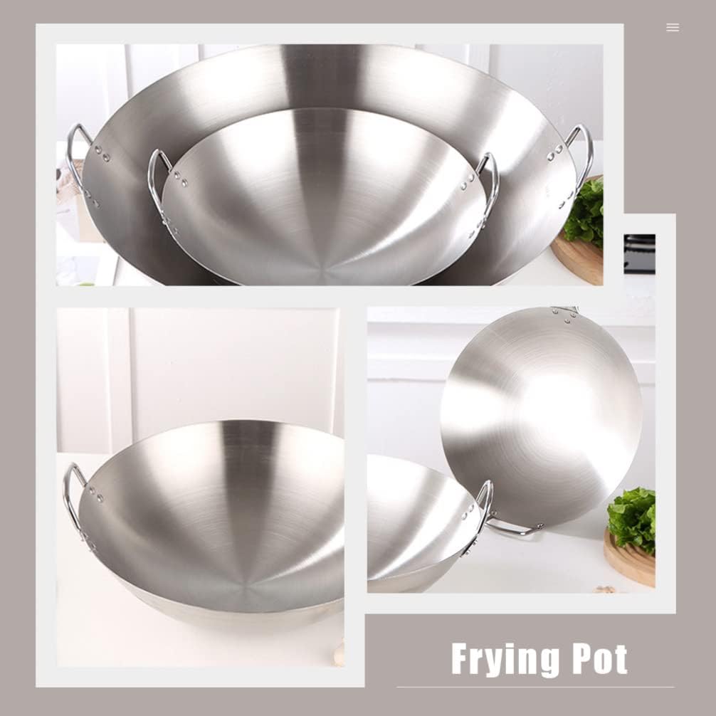 Cabilock Sartenes de acero inoxidable Wok para freír tradicional chino japonés woks inducción wok a prueba de arañazos con mango para todas las