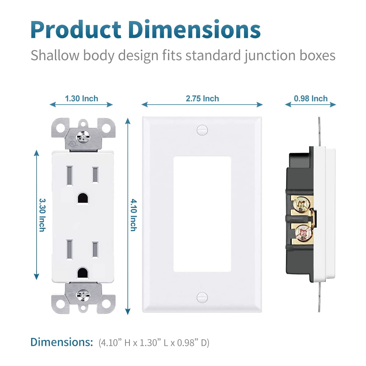Enchufe de salida, Decora Receptáculo, 15 Amp, 125 voltios, resistente a manipulaciones, conexión a tierra con placas de pared, certificación UL,