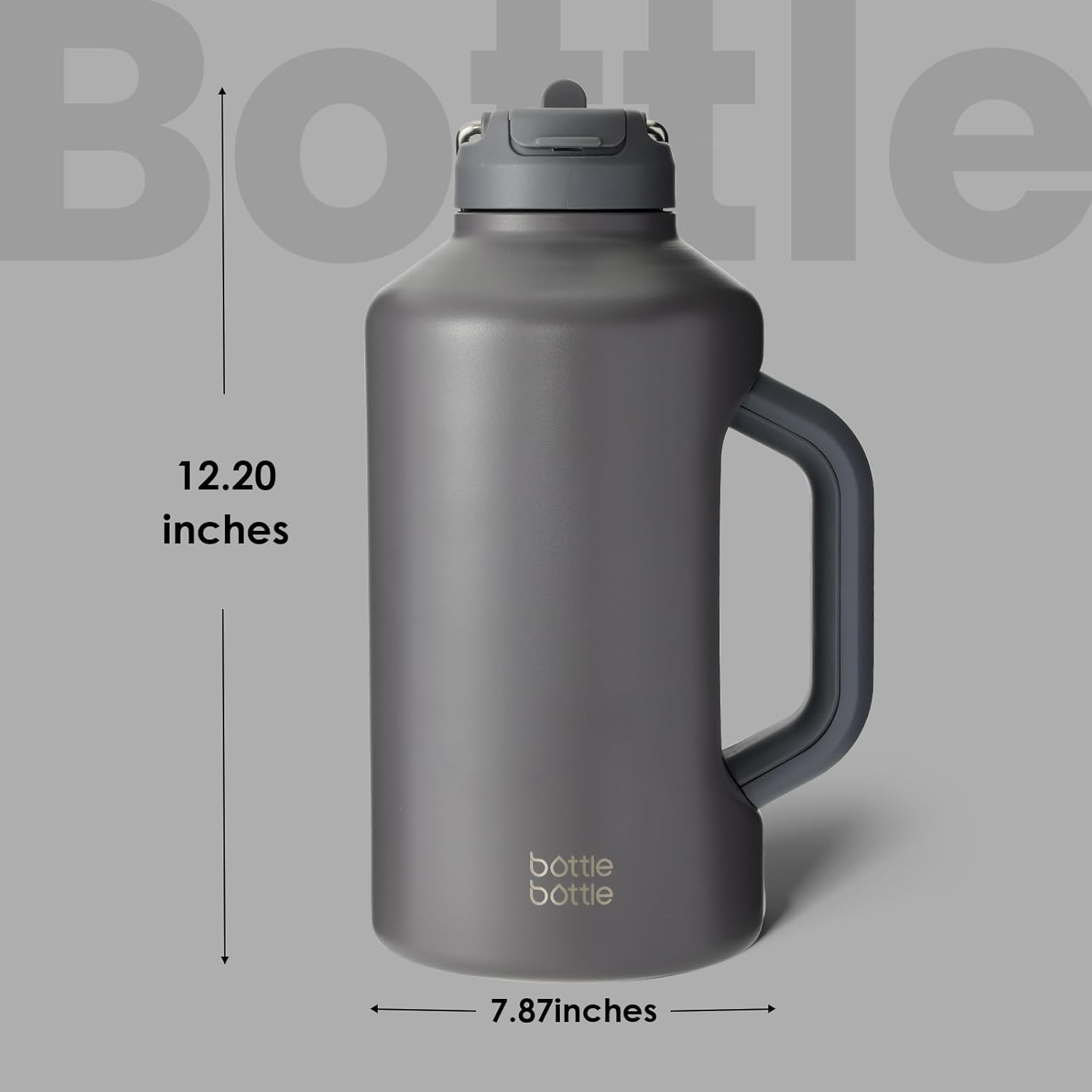 BOTTLE BOTTLE Botella de agua aislada de 64 onzas con popote y tapa de doble uso, botella de agua deportiva de acero inoxidable con asa al vacío de
