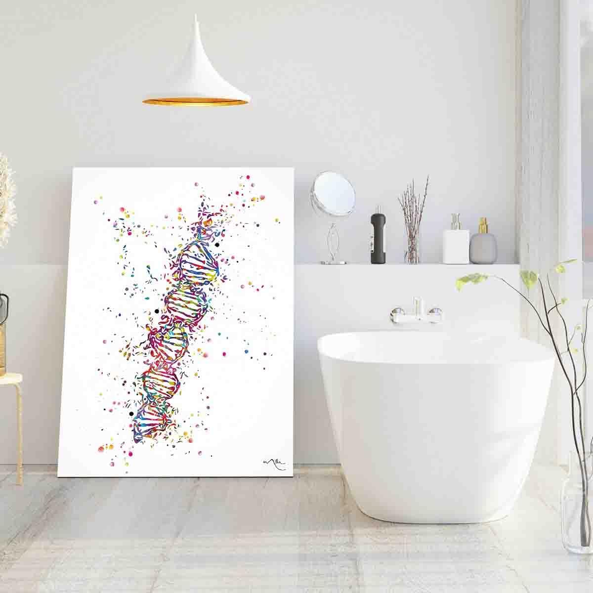 Decoración elegante para dormitorio, impresión de acuarela de ADN, estructura de molécula de ADN, arte de pared, ciencia arte genético, oficina,