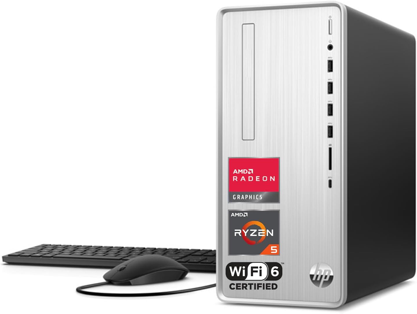 HP Pavilion Tower Desktop, AMD Ryzen 5 5600G, 32 GB DDR4 RAM, 1 TB PCIe SSD, lector de tarjetas SD, VGA, HDMI, Wi-Fi 6, KB y mouse con cable,