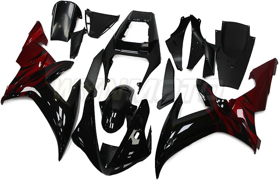WYNMOTO Kit de carenado completo de plástico negro rojo apto para Yamaha 2002 2003 YZF1000 R1 02 03 YZF R1 ABS Molde de inyección de motocicleta