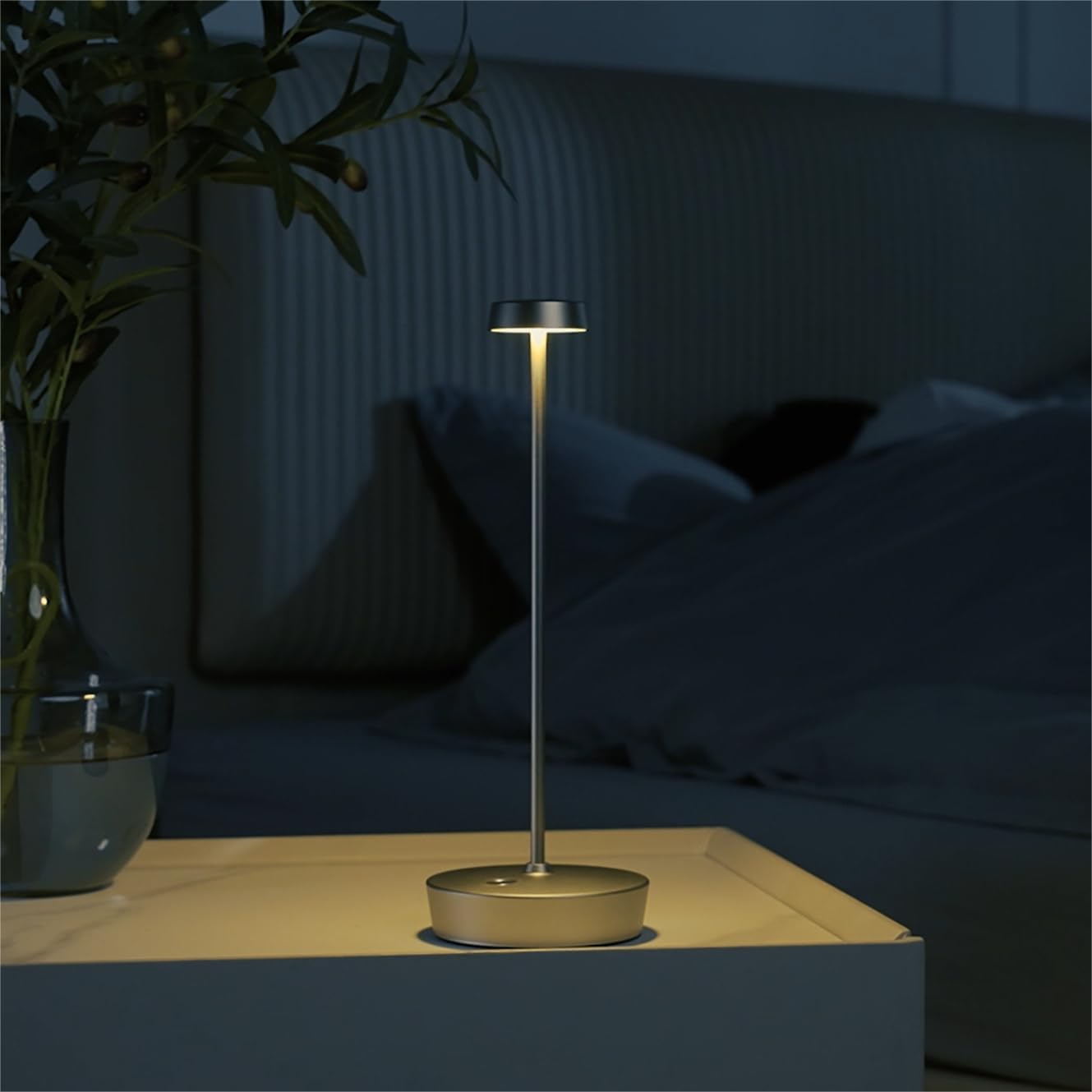 Lámpara de mesa LED inalámbrica, lámparas de escritorio de batería recargable, 3 colores regulables, lámpara de mesa de metal regulable sin