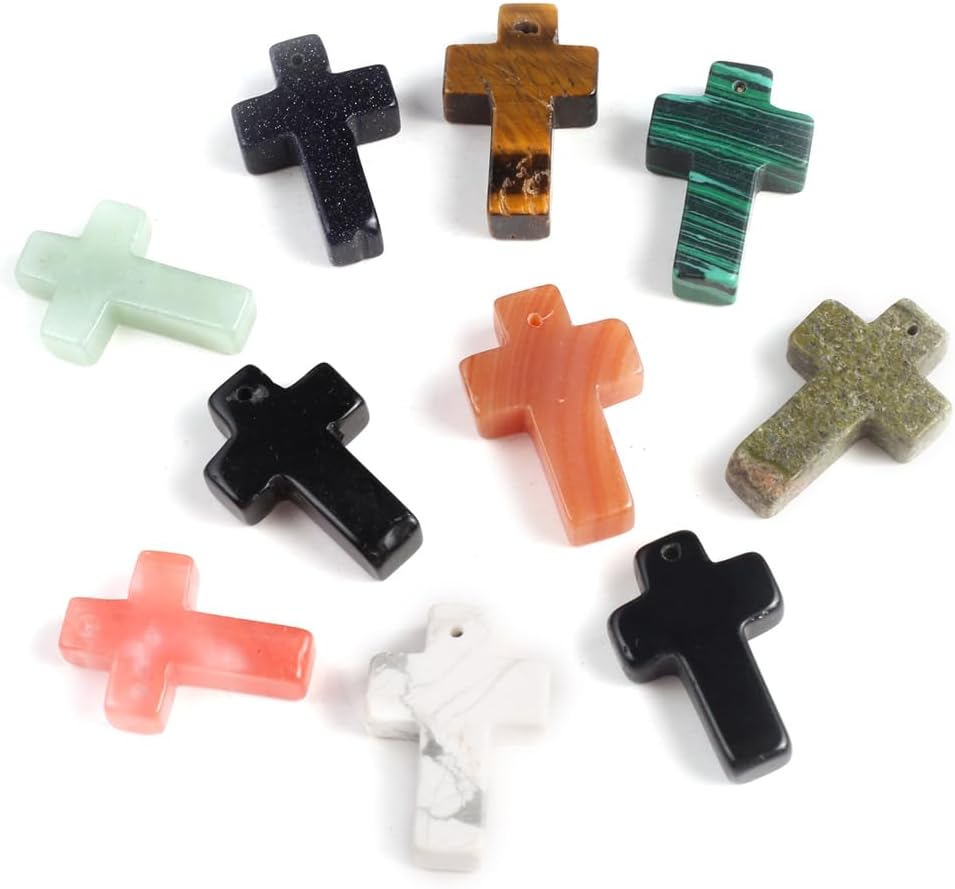 LE SKY 4 colgantes de piedra natural en forma de cruz de cristal curativo ágata piedra para hacer joyas y collares
