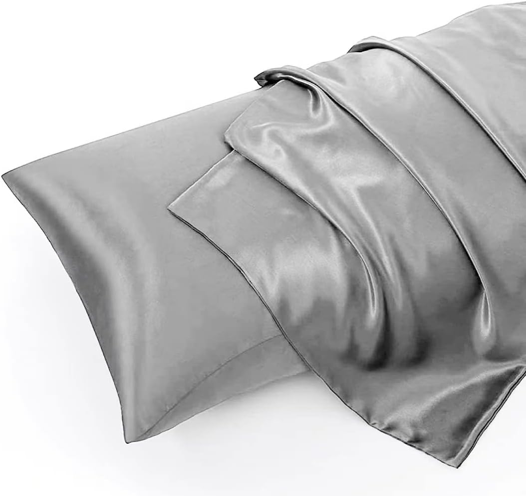 wavveUziz Juego de sábanas de satén de tamaño individual, color gris, de 16 pulgadas, juego de sábanas de satén sedoso con 1 sábana bajera, 1 sábana