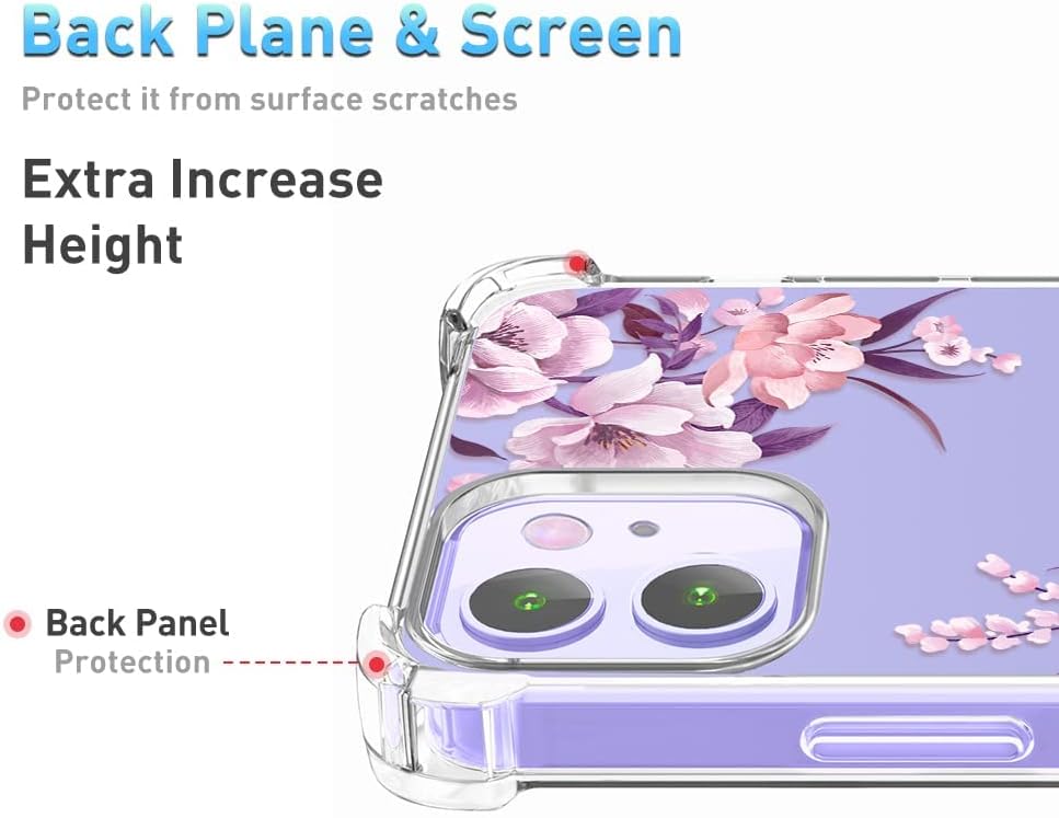 XEEUE Funda transparente con diseño floral compatible con iPhone 12 y iPhone 12 Pro de 6.1 pulgadas 2020 (con protector de pantalla), funda