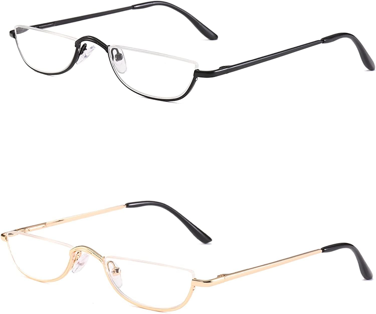 REAVEE Paquete de 2 lentes de lectura de media luna de diseño retro, para mujeres y hombres, bisagra de resorte, lentes delgados elegantes con