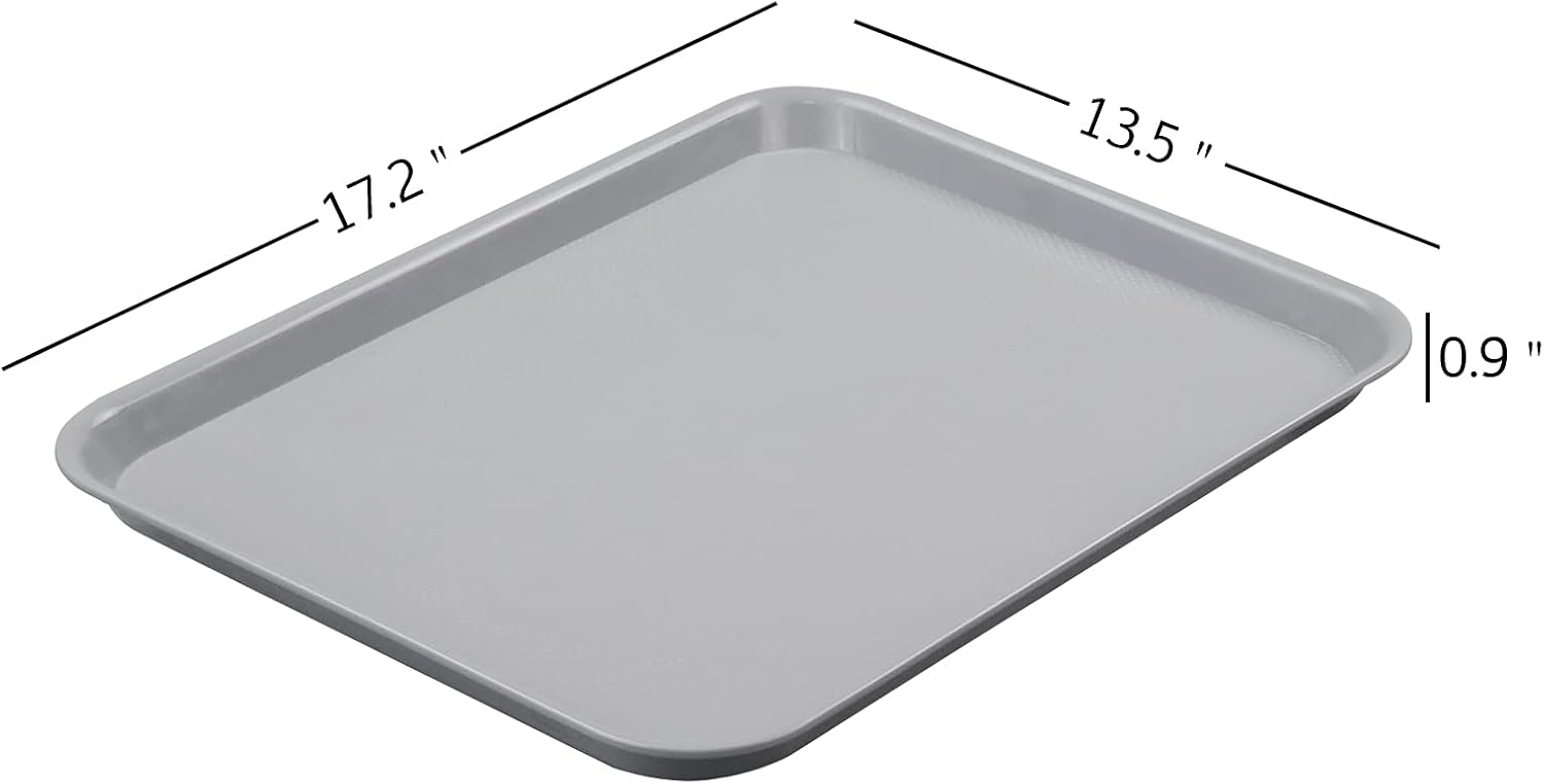 Pekky Bandejas de plástico de comida rápida, bandeja de servir gris, 17.2 x 13.5 x 0.9 pulgadas, 4 paquetes