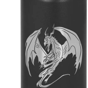 LaserGram Botella de agua con tapa abatible de doble pared de 40 onzas con pajita, dragón, grabado personalizado incluido (negro) LaserGram Botella de agua con tapa abatible de doble pared de 40 onzas con pajita, dragón, grabado personalizado incluido (negro)