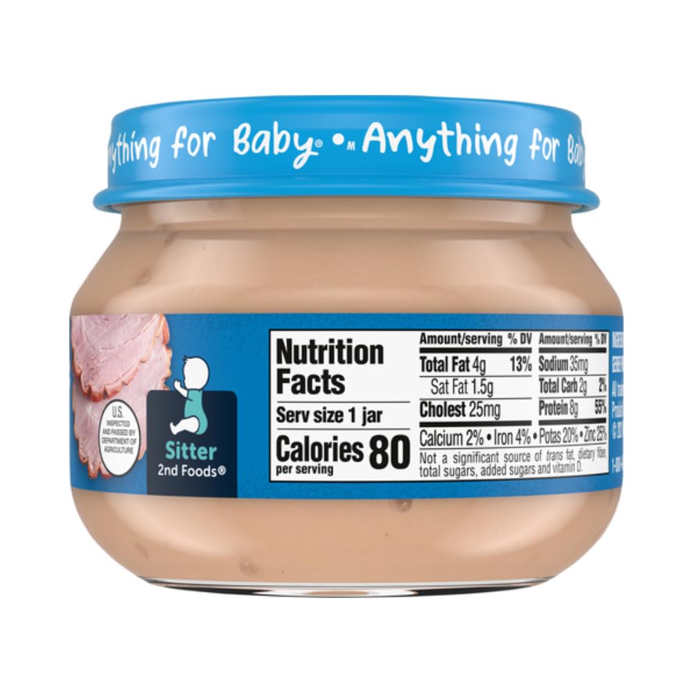 Gerber Mealtime for Baby 2nd Foods Tarro de comida para bebés, comida para bebés con puré sin OMG con nutrientes esenciales (jamón)