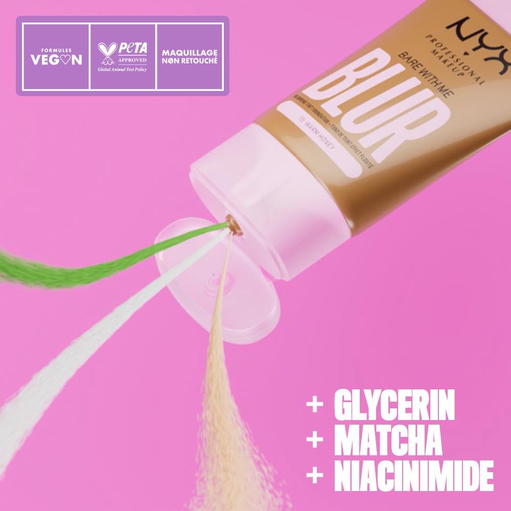 NYX PROFESSIONAL MAKEUP Bare With Me Blur Skin Tint – Base de maquillaje con matcha, glicerina y niacinamida, neutro claro