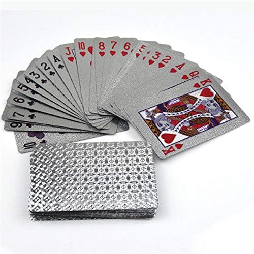 EAY – Cartas de juego de plástico impermeable, naipe de póker de lujo, lámina plateada textura de diamante y tamaño estándar 52 + 2 de póker
