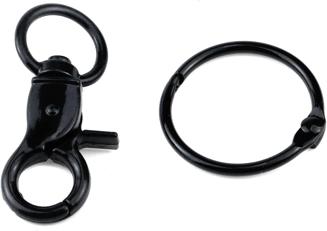 Semetall Juego de 10 ganchos giratorios negros a presión, mini ganchos de cordón con anillos de llavero para clip de cordón, llaveros, joyas,