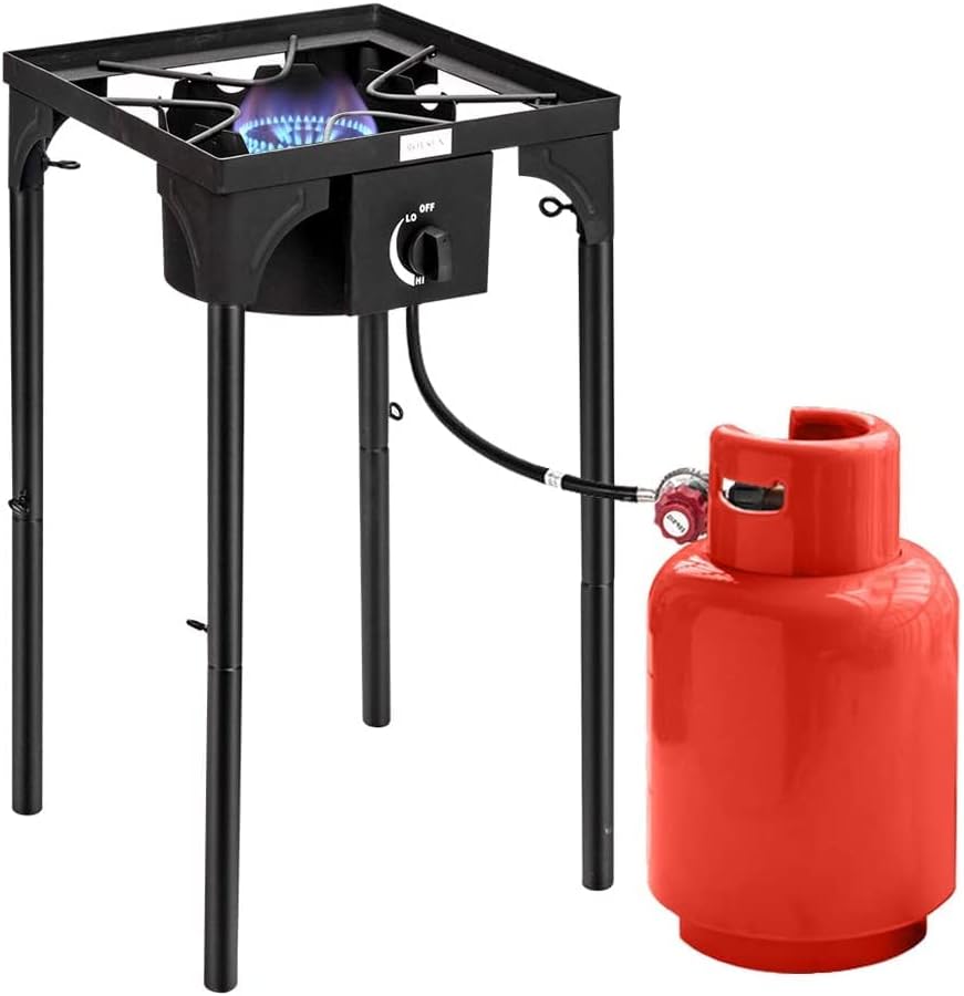 Bonnlo Estufa de gas de propano portátil para exteriores, quemador de hierro fundido resistente con patas de soporte desmontables para cocinar en