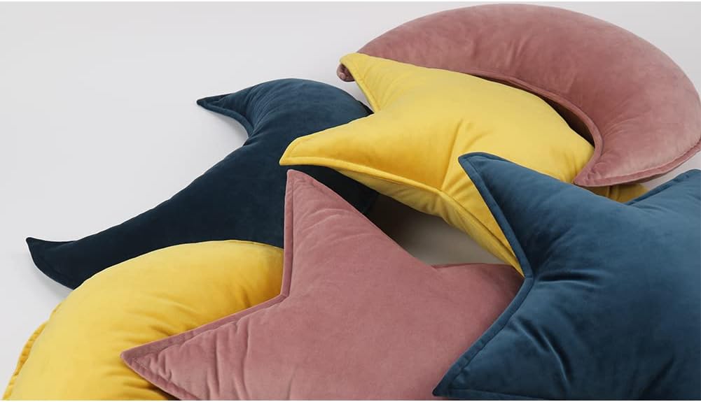 Almohada en forma de estrella y luna, almohadas de terciopelo suave para habitación del bebé, niños, decoración de rincón de lectura, regalo (luna,