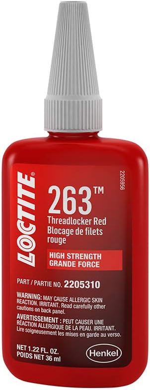LOCTITE 263 Threadlocker para Automotriz Alta Resistencia, Tolerante al Aceite, Alta Temperatura, Fluorescente, Anaeróbico, Aplicaciones Pesadas