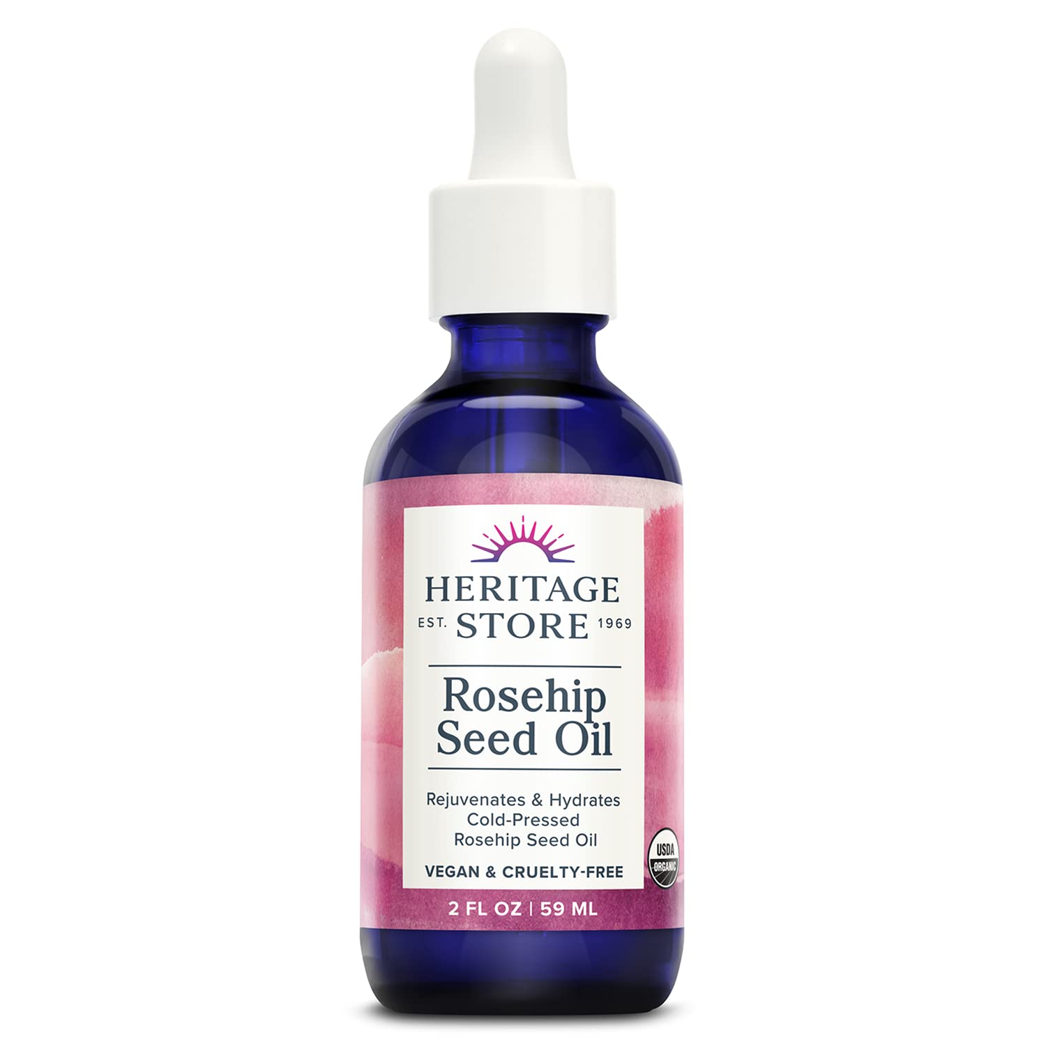 HERITAGE STORE Aceite de semilla de rosa mosqueta, orgánico, prensado en frío, hidratación profunda para el cuidado de la piel seca y el cuero