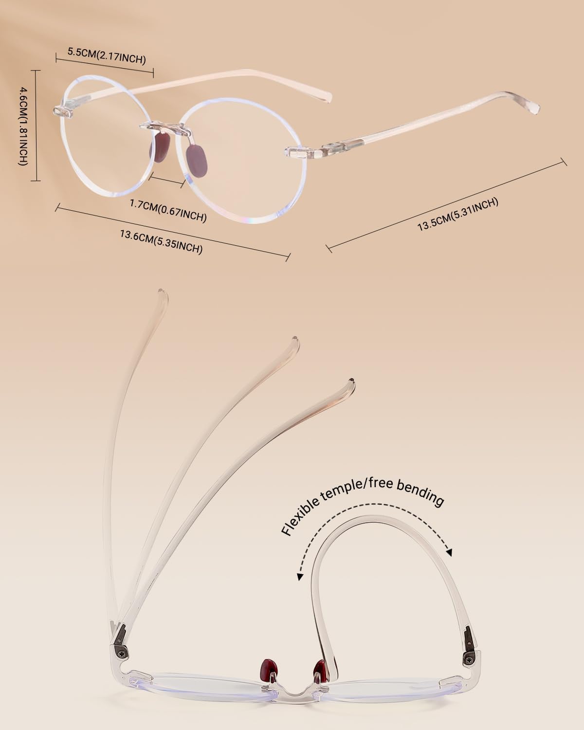 TERAISE Rimless Reading Glasses for Women,3 Pack Blue Light Blocking Reading Glasses,Ultralight Frameless Reader