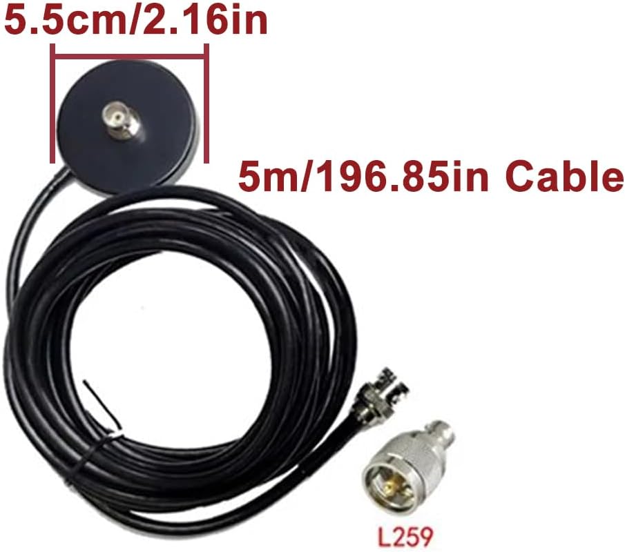 Antena CB de 27 MHz telescópica con base magnética de 2.16 pulgadas y cable de 196.85 pulgadas PL259 conector BNC macho de 9 pulgadas a 51 pulgadas