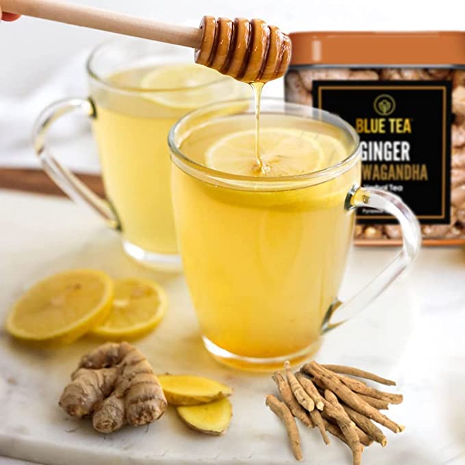BLUE TEA – Té de hierbas de jengibre Ashwagandha – 30 bolsas de té  Regalo del día de la madre  Té de jengibre – Ashwagandha – Origen indio  Súper