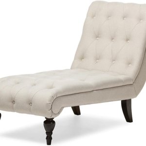 Baxton Studio Layla – Tumbona moderna de mediados de siglo tapizada de tela beige claro con botones, color crema Baxton Studio Layla – Tumbona moderna de mediados de siglo tapizada de tela beige claro con botones, color crema