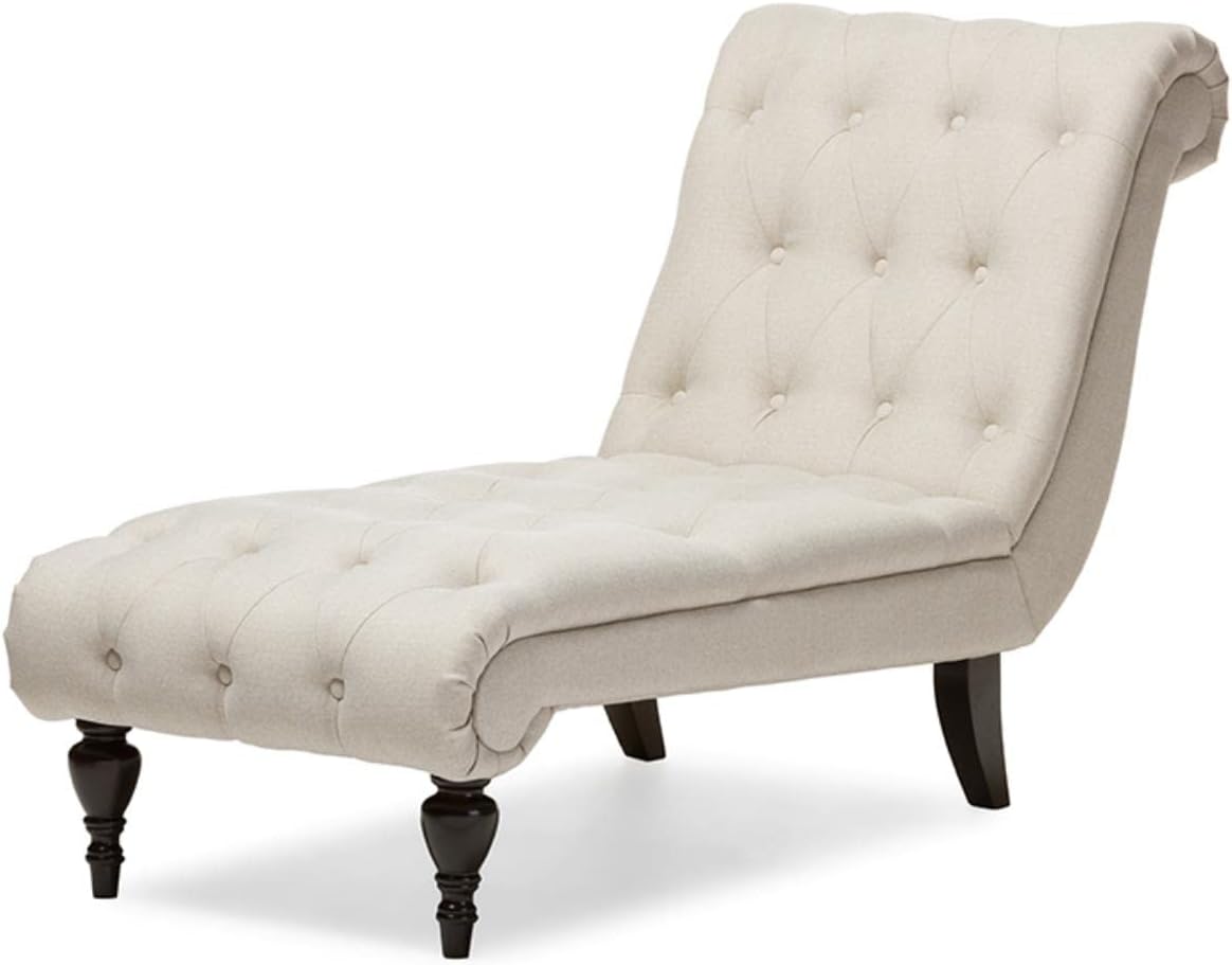 Baxton Studio Layla – Tumbona moderna de mediados de siglo tapizada de tela beige claro con botones, color crema