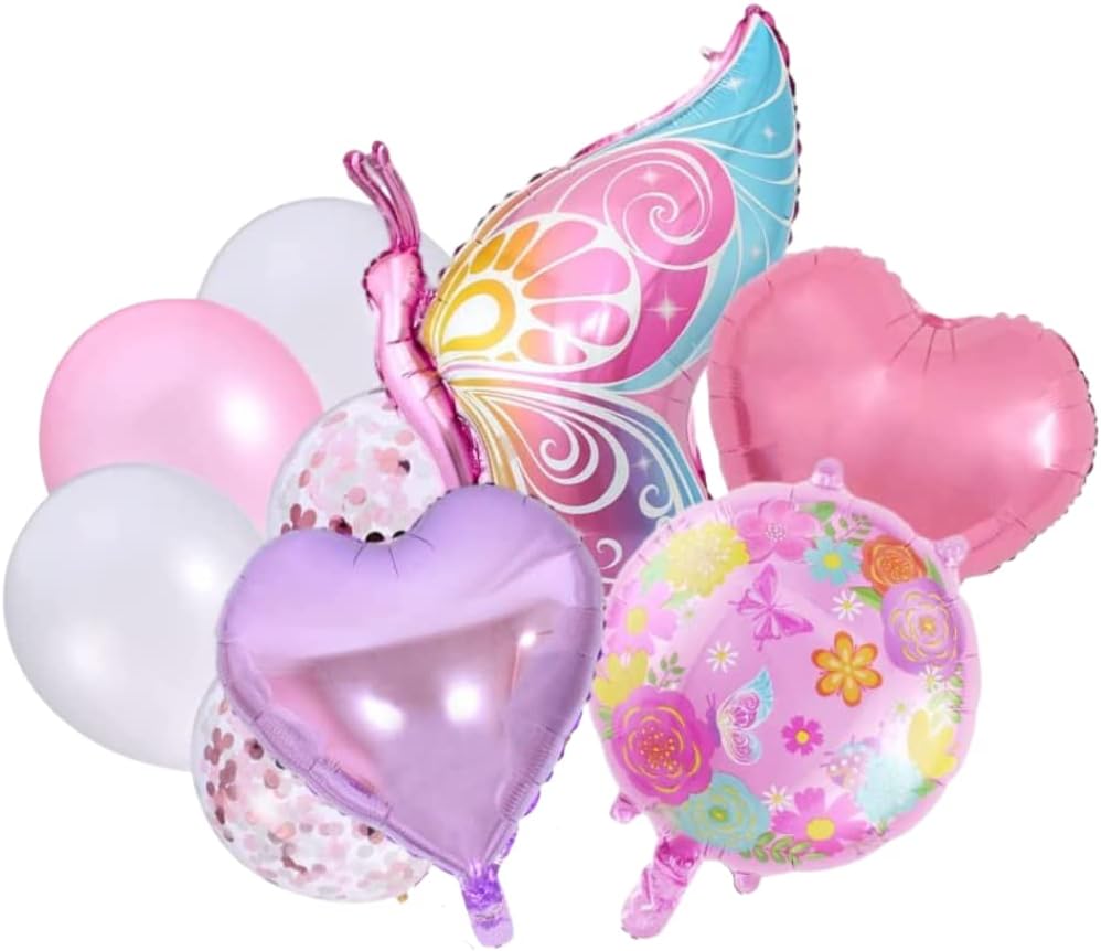 DIWULI Juego de globos de mariposa, decoraciones de mariposa grande para cumpleaños, globo de aluminio, helio, globo de mariposa rosa, animal de